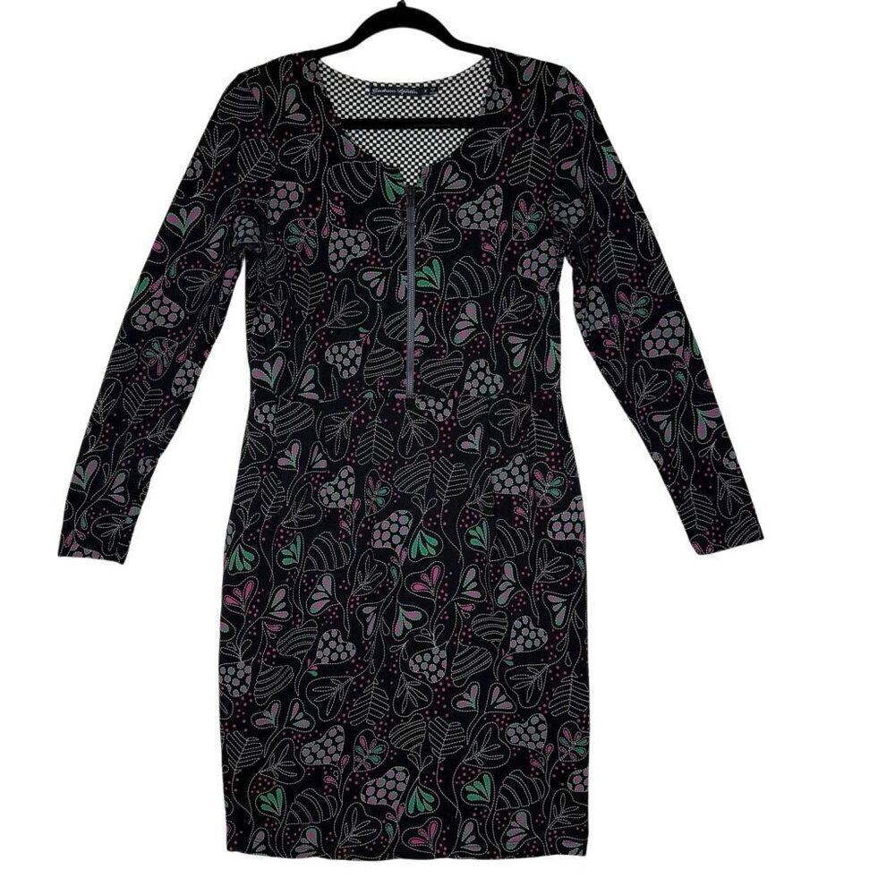 Gudrun Sjoden Dress Black Heart & Floral Organic Cotton Sheath Size S Artsy